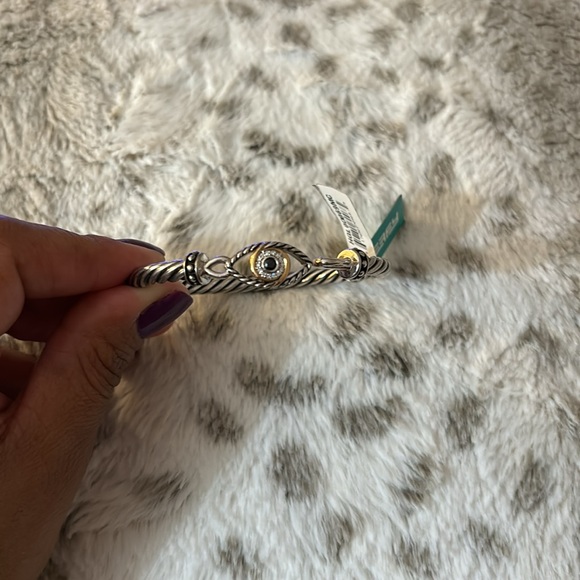 Effy Sterling Silver Sapphire and Diamond Evil Eye Bangle, 0.20 TW - Picture 2 of 4